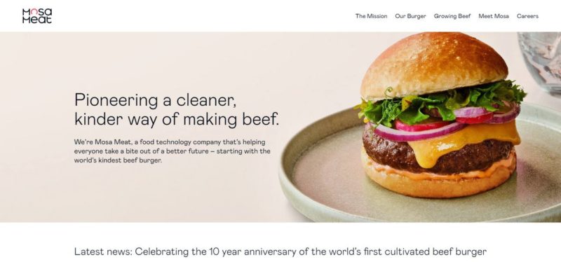 Mosa meat website main page