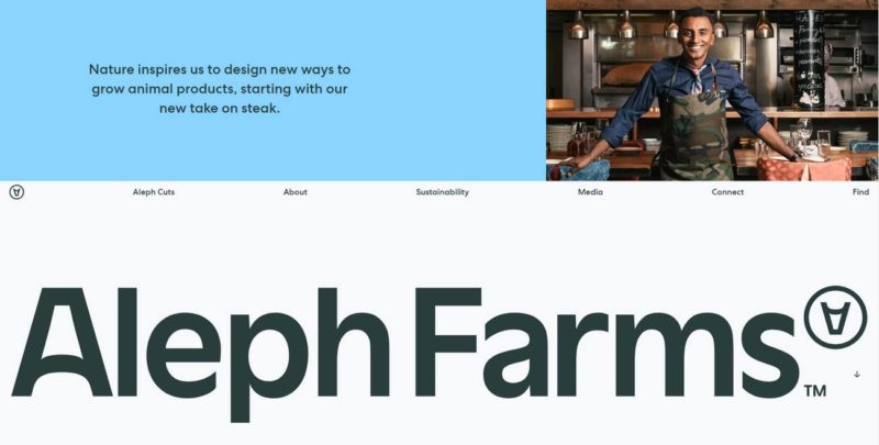 Aleph Farms main page of website, lab grown meat company from Israel