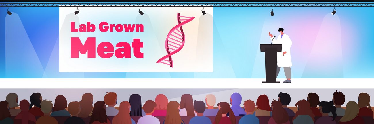 Scientist Giving Speech At TribuneCultured Red Raw Meat Made
