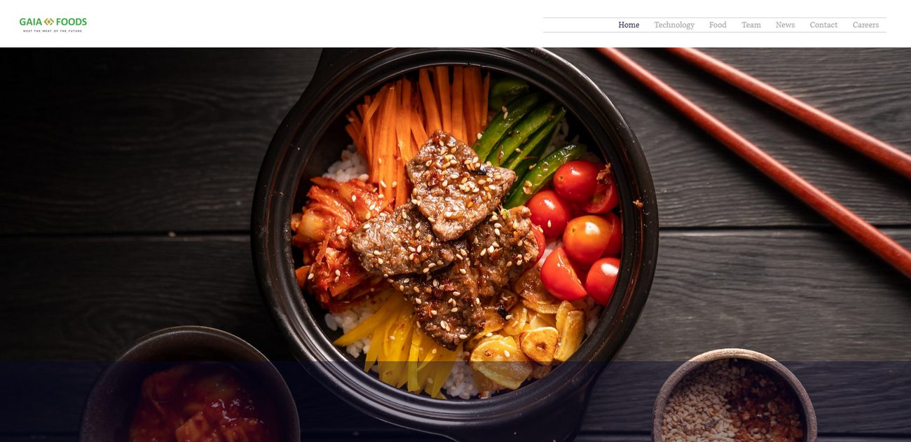 gaia foods main page of website, lab meat from company Singapore